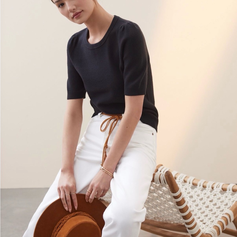Anthropologie Maeve Black Short Sleeve Sweatshirt